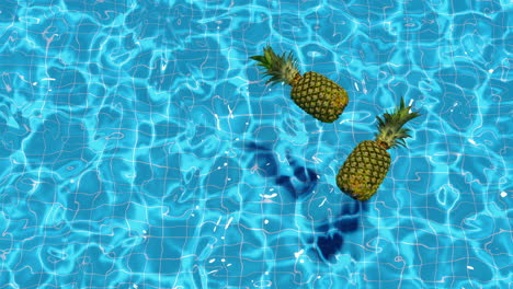 loop two pineapples floating in a pool in summer top view