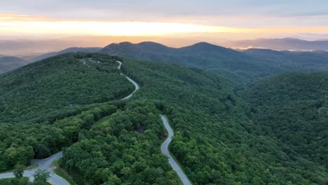 aerial at sunrise looking east over the blue ridge and applachain mountains near boone nc, north carolina