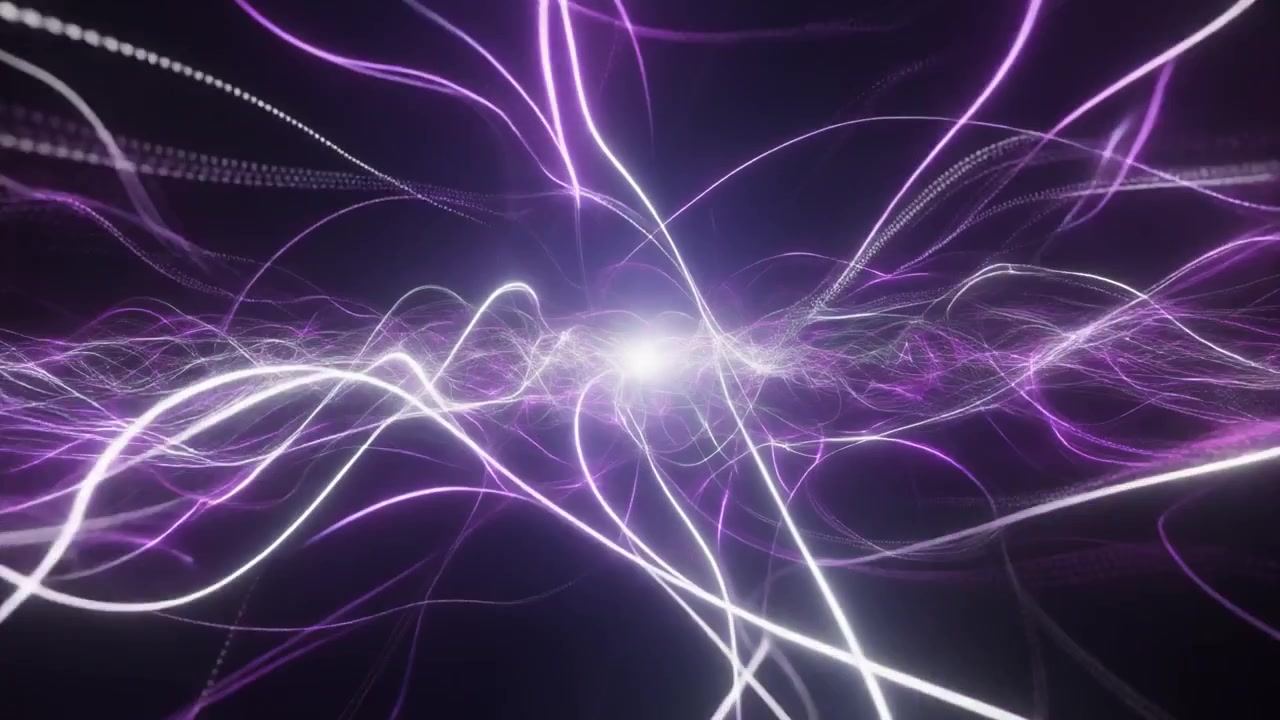 Abstract Motion Background with Glowing Purple and White Light Trails