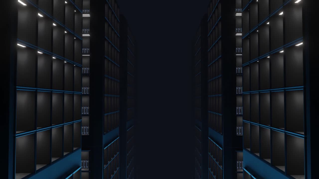 Animation of lights flickering on servers in server room