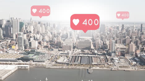 amplia vista de la ciudad con corazones crecientes 4k