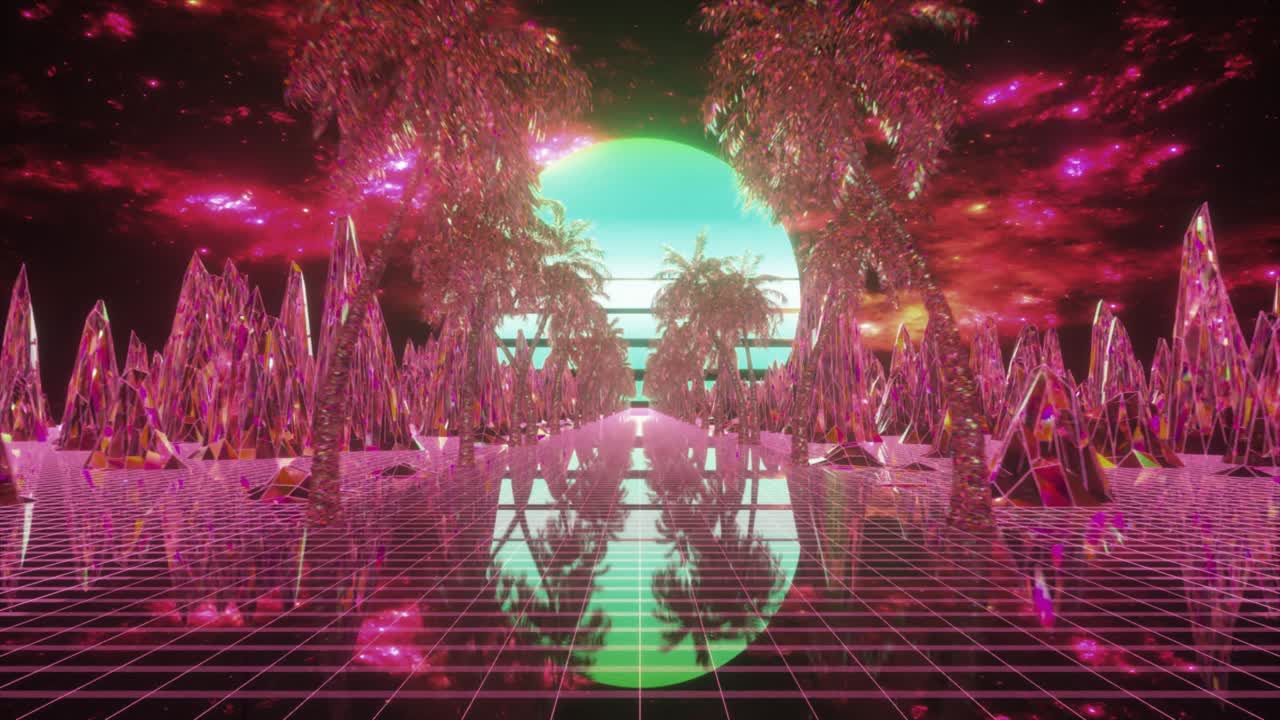 해가 지는 쪽으로 다이아몬드 도로를 따라 운전하는 3d 애니메이션, 고품질의 4k 영상