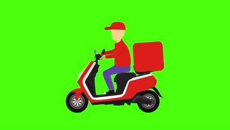 flat animation of motorbike food delivery green screen chroma key