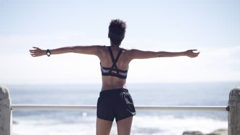 una mujer disfrutando de la vista del océano.