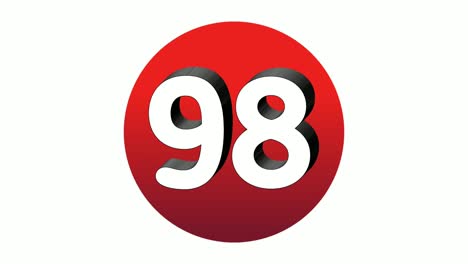 3d number 98 ninety eight sign symbol animation motion graphics icon on red sphere on white background,cartoon video number for video elements