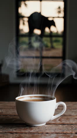 hot coffee with elephant view