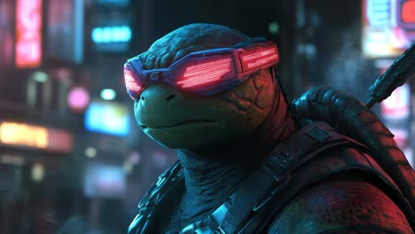 teenage mutant ninja turtle with futuristic glasses