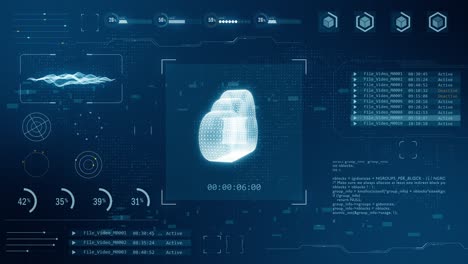 motion graphic of blue digital 3d cloud computing logo with head up display ( hud ) background and futuristic technology abstract background