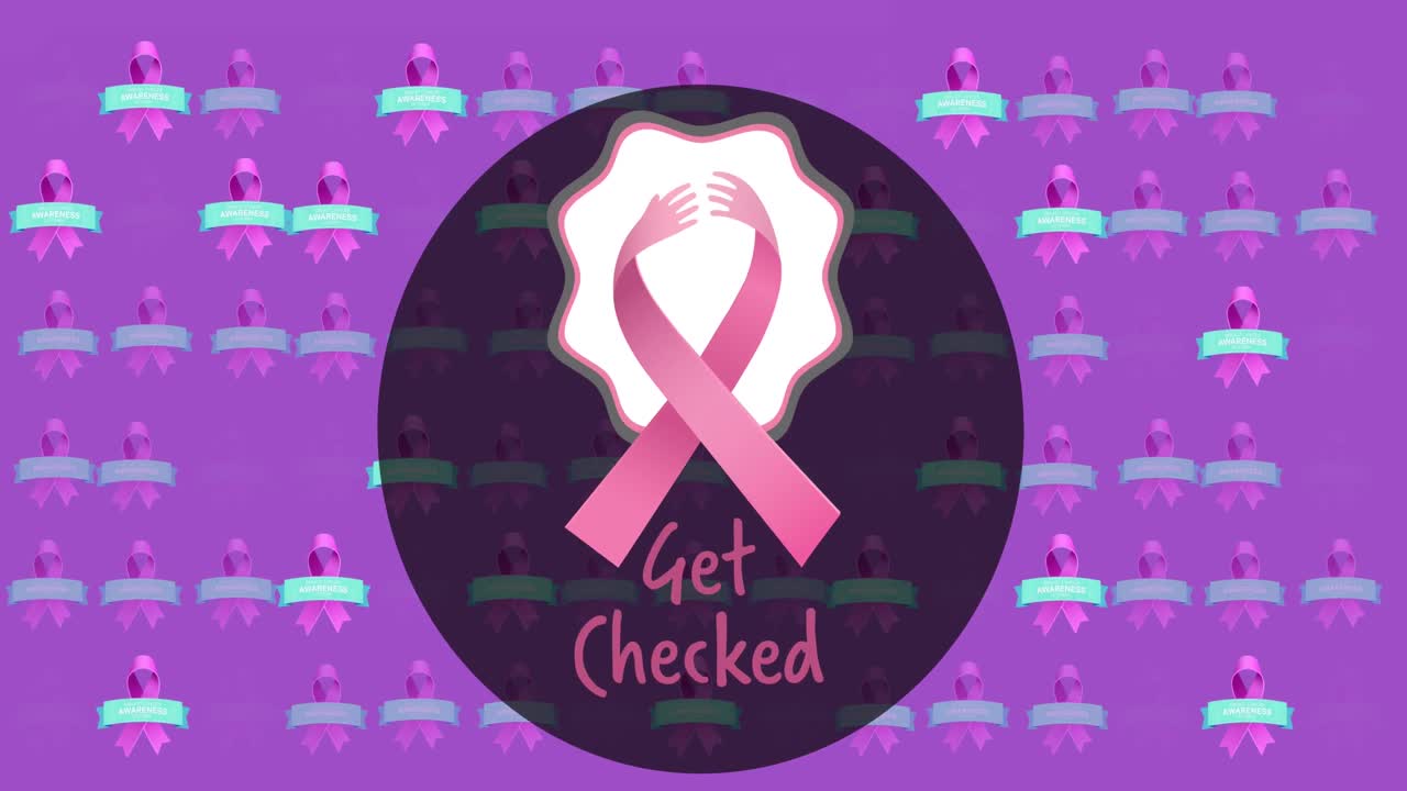 보라색 배경에 분홍색 리본으로 체크된 텍스트의 애니메이션