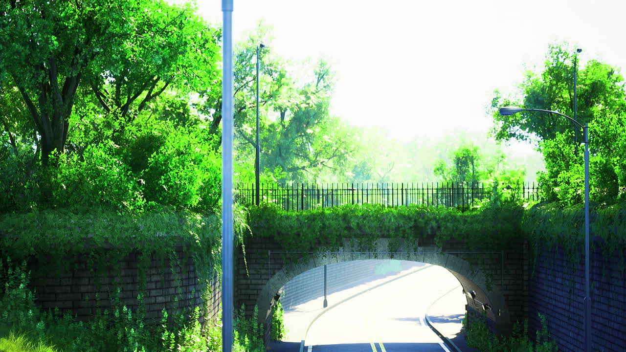 Green archway landscape beneath bright sun with lush foliage surroundings