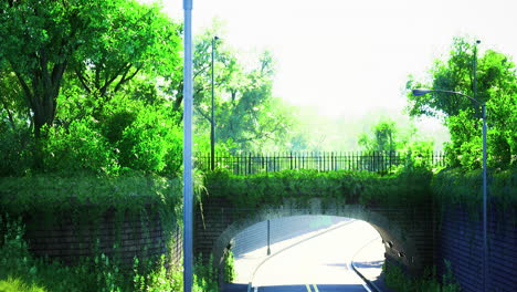 green archway landscape beneath bright sun with lush foliage surroundings