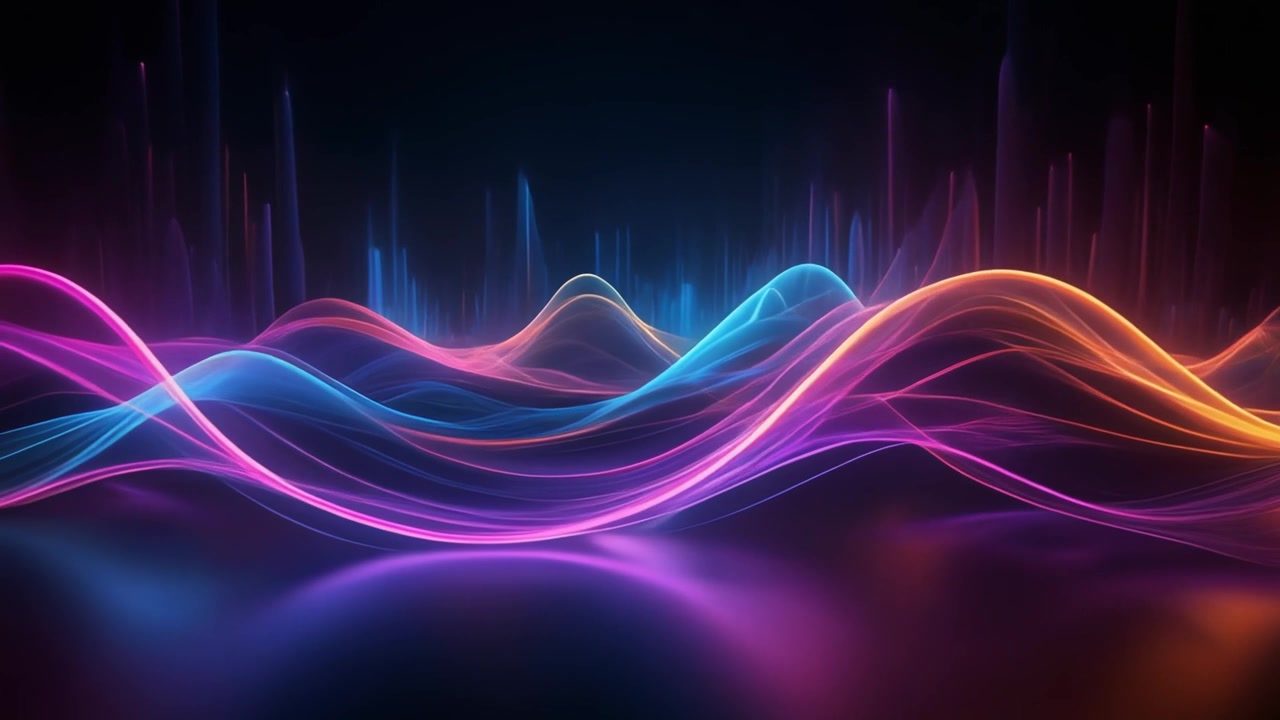 Abstract Neon Light Waves Moving in Dark Space