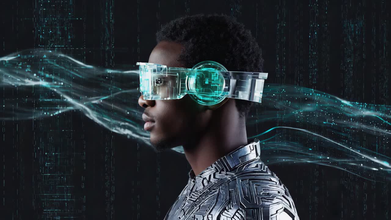 Man wearing futuristic VR headset