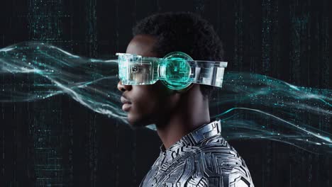 man wearing futuristic vr headset