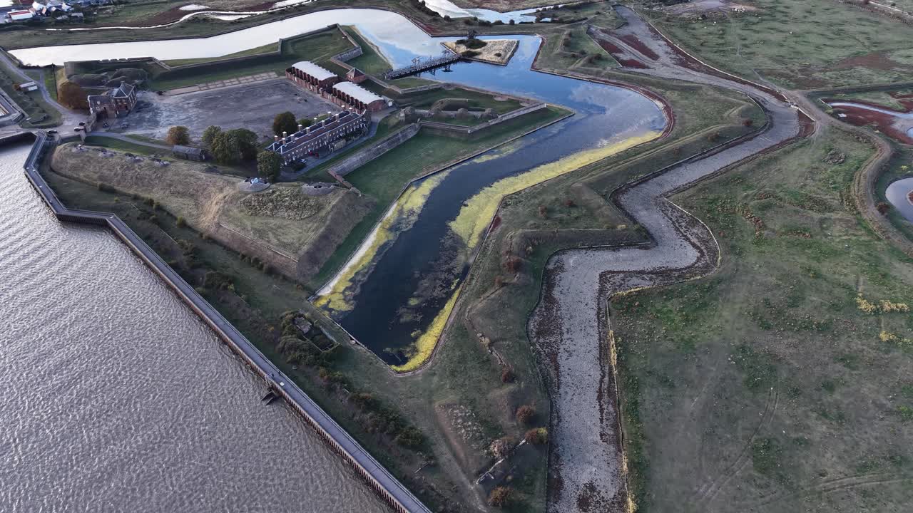 Tilbury fort aerial view establishing the coastal star shaped artillery battlement from above