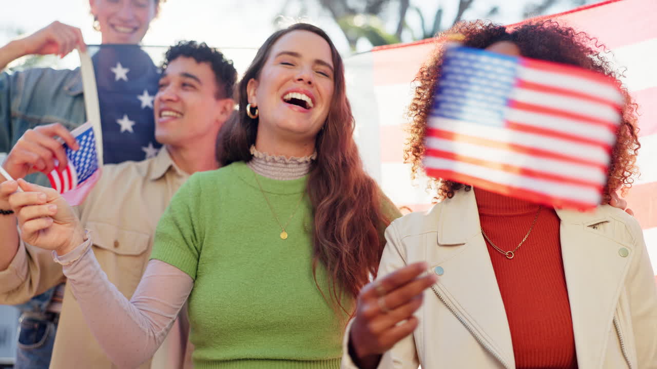 People celebrating with American flags