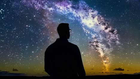 man looking up at the milky way