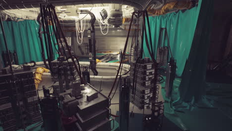 futuristic lab with advanced tech and a mysterious nighttime vibe
