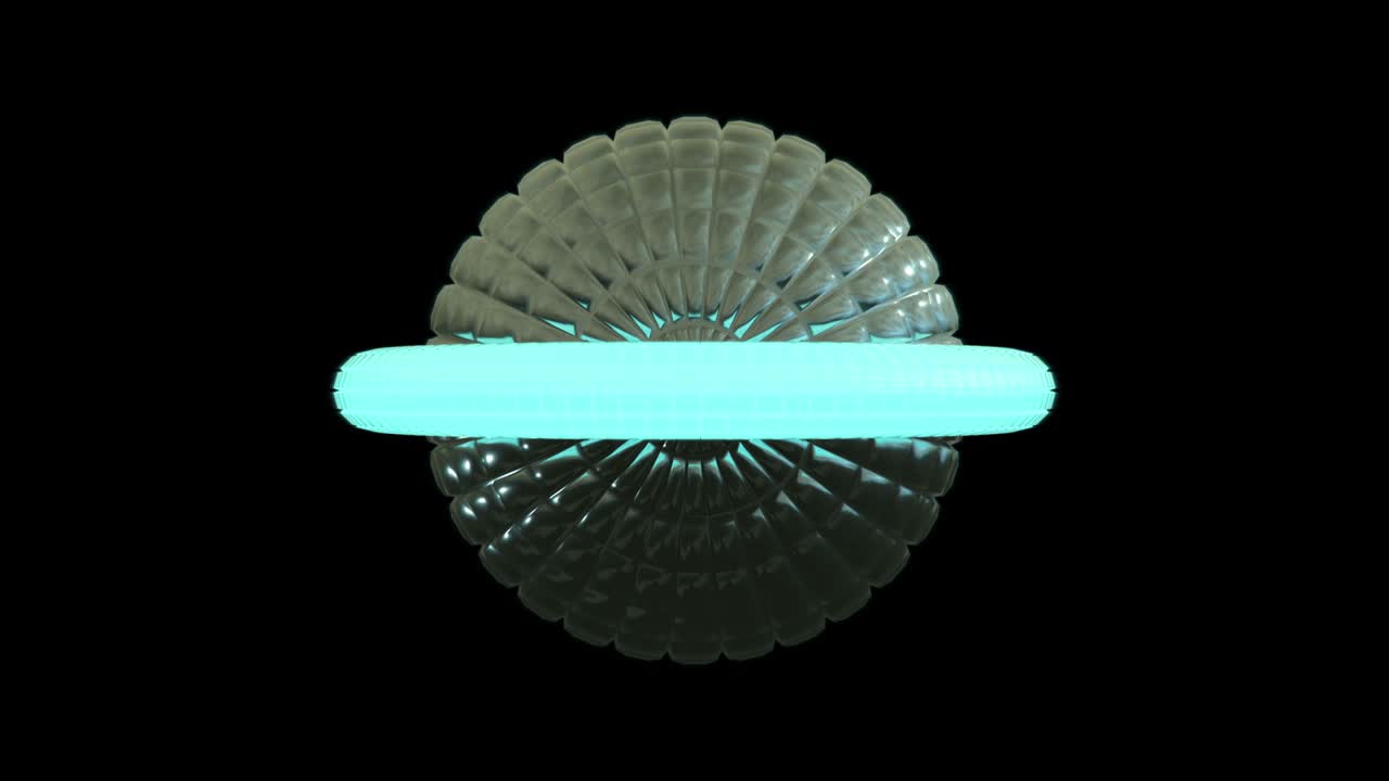 알파 채널을 가진 사각형으로 구성된 미래의 기하학적 공의 회전, 구를 중심으로 움직이는 네온 도, 원활한 패턴.