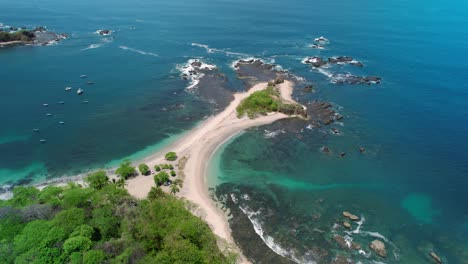 Drone-Flyover-Costa-Rica-Scenic-Tropical-San-Juanillo-Beach-With-Blue-Ocean,-4K-Aerial