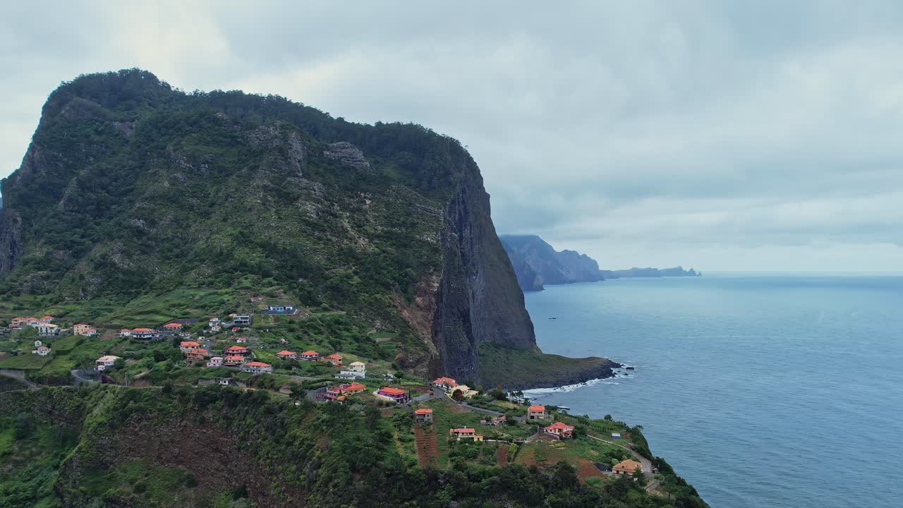 Stunning drone view of Madeira's coastline and village landscape