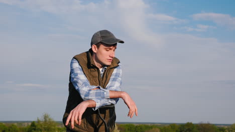 a farmer takes a break