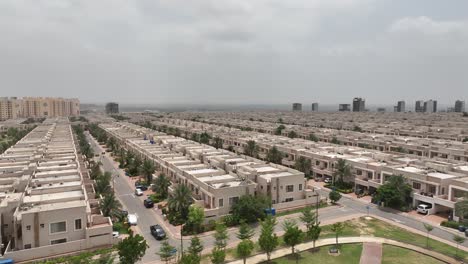 newly constructed bahria town under gray sky due to climate change, empty residential area, karachi, pakistan