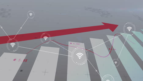 animation of network of conncetions with icons over financial diagram