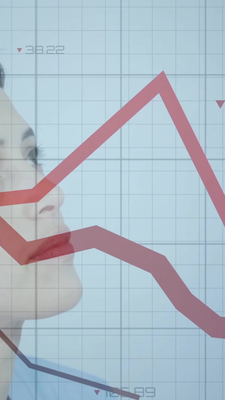 Red declining graph animation over thoughtful healthcare professional in blue scrubs