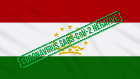 tajikistan swaying flag with green stamp of freedom from coronavirus, loop