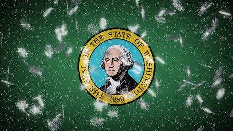 washington flag falling snow, new year and christmas background, loop