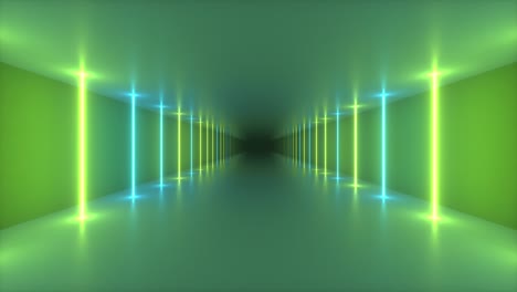 abstract seamless looped 3d render of a flight in a futuristic corridor, luminous light tubes, lasers and lines. modern colorful light spectrum