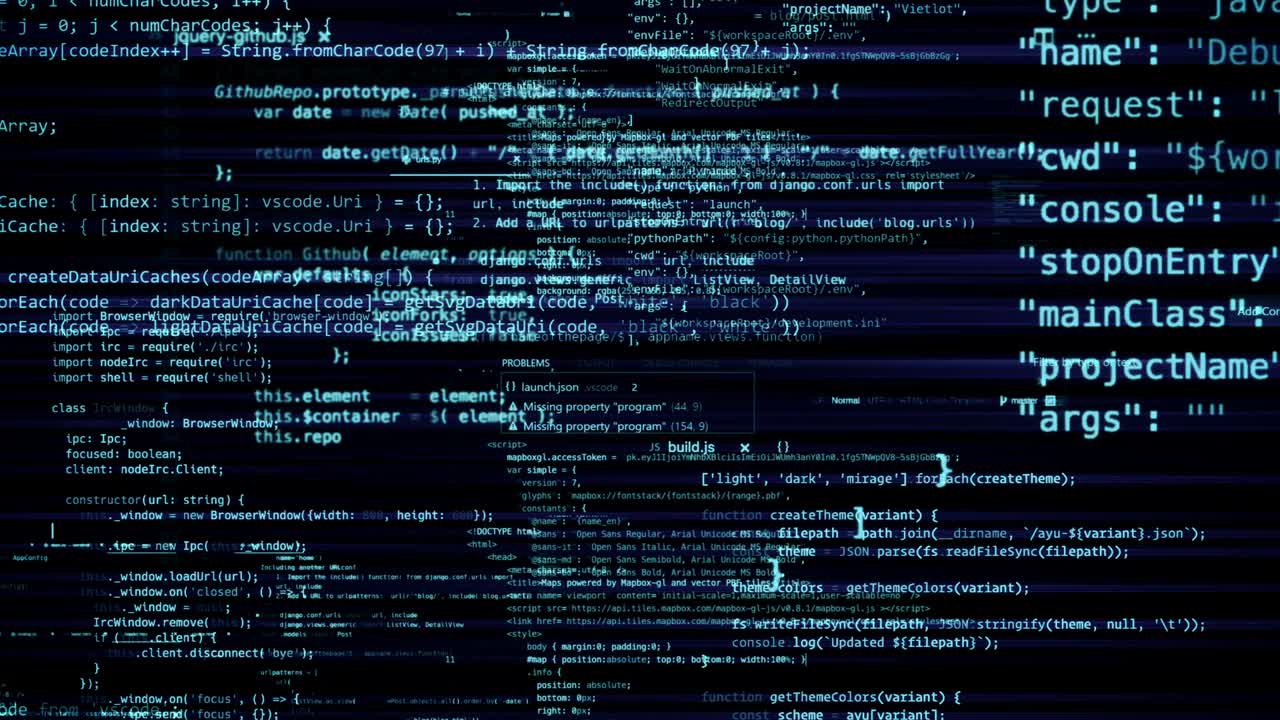 The abstract code moves in the virtual space. looped