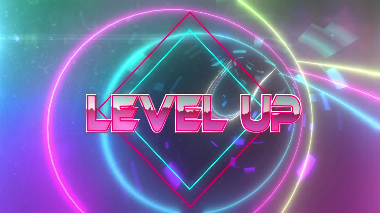 animación de texto de nivel superior sobre un túnel digital en movimiento