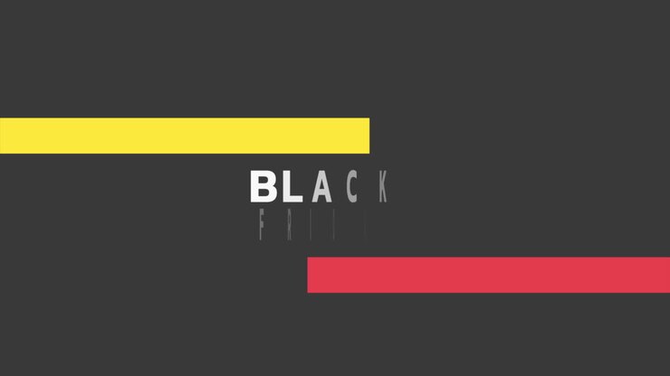 Black Friday og stort udsalg-tekst med striber på sort gradient