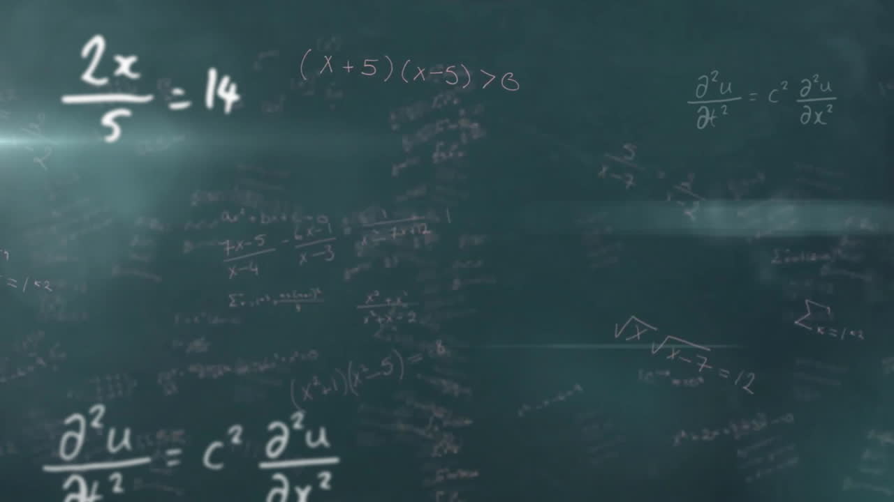 Animating mathematical equations and formulas over dark green background
