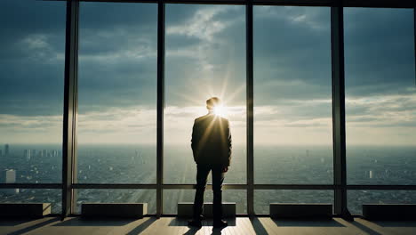 businessman with a view from a skyscraper