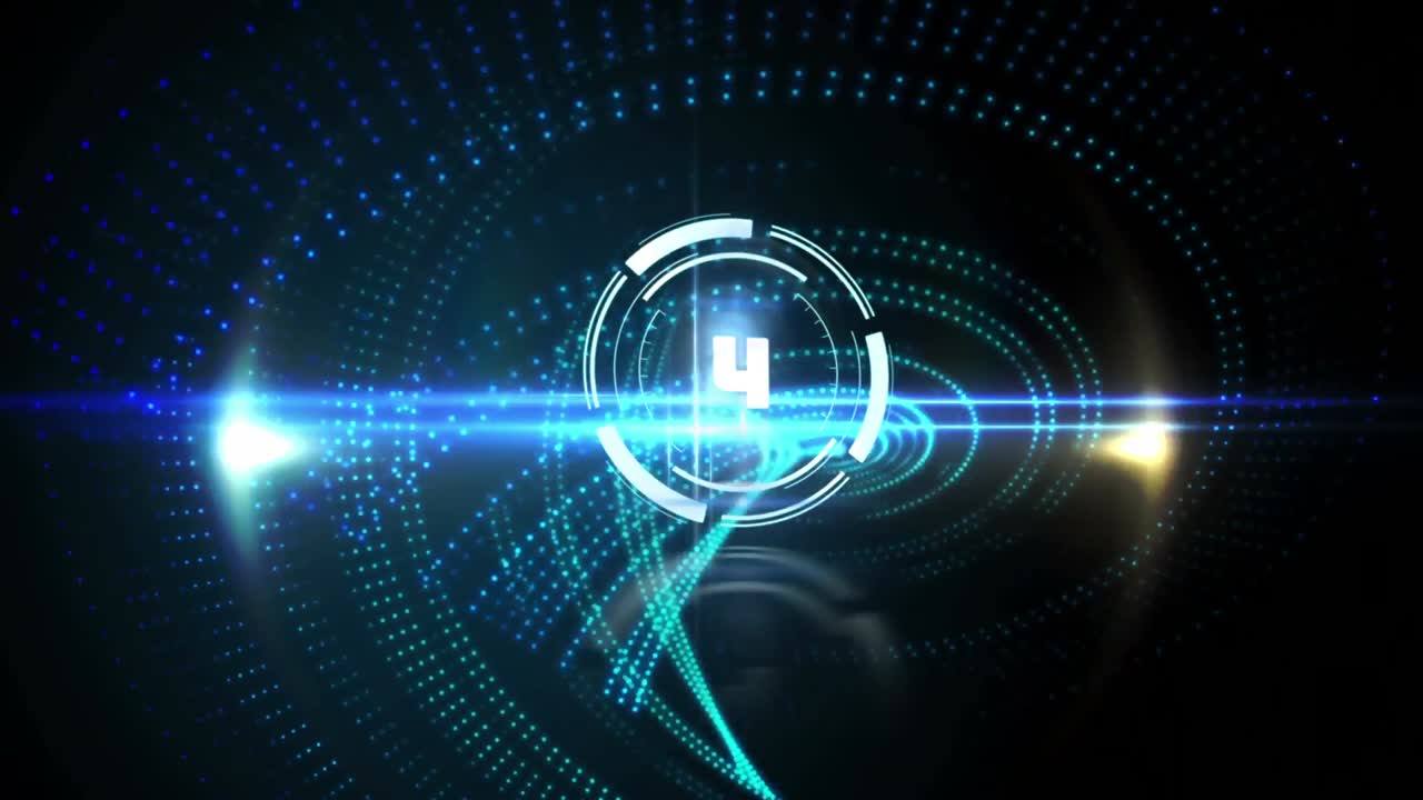 Animation of countdown and light spots on black background