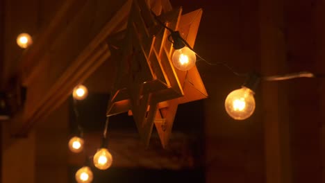 fairy lights close up with a star decoration