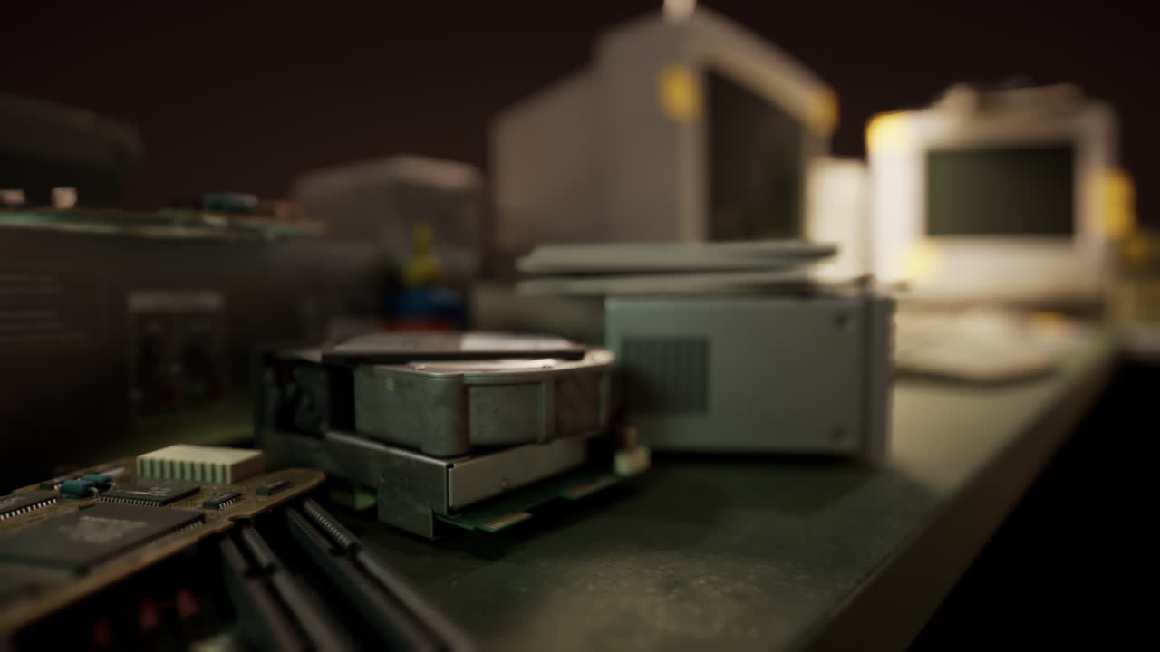 버려진 컴퓨팅 센터에서 80년대의 오래된 컴퓨터