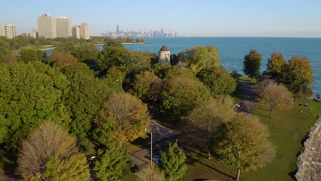 close up aerial view of beautiful city park on chicago's southside