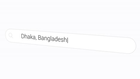 dhaka, bangladesh en la barra de búsqueda - ingresando una consulta en el motor de búsqueda