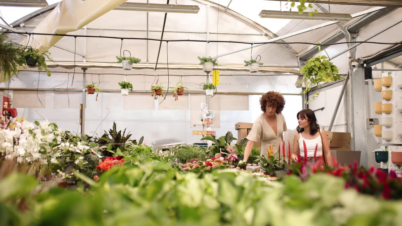 Young women shopping plants in nursery during daytime