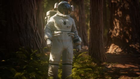 Einsamer-Astronaut-Im-Dunklen-Wald