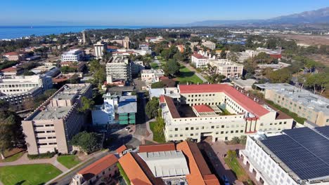 aerial of the university of california santa barbara ucsb college campus along beach and lagoon 2