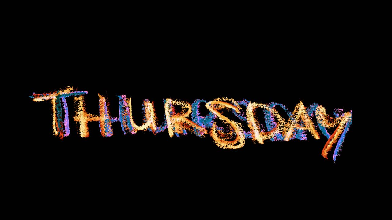 Thursday title written in soft colored pencil sketch style, animated on a clean background for a simple intro
