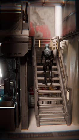 futuristic alien in sci-fi interior