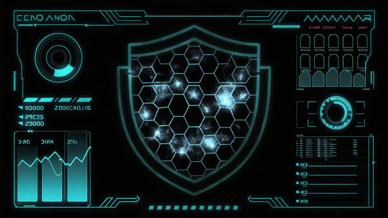 Futuristic Digital Shield Interface with Cyber Security Concept
