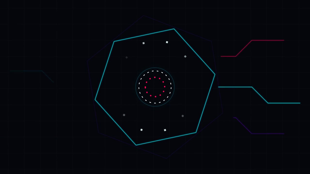 Abstract Digital Hexagon Interface Animation with Pulsing Data Points