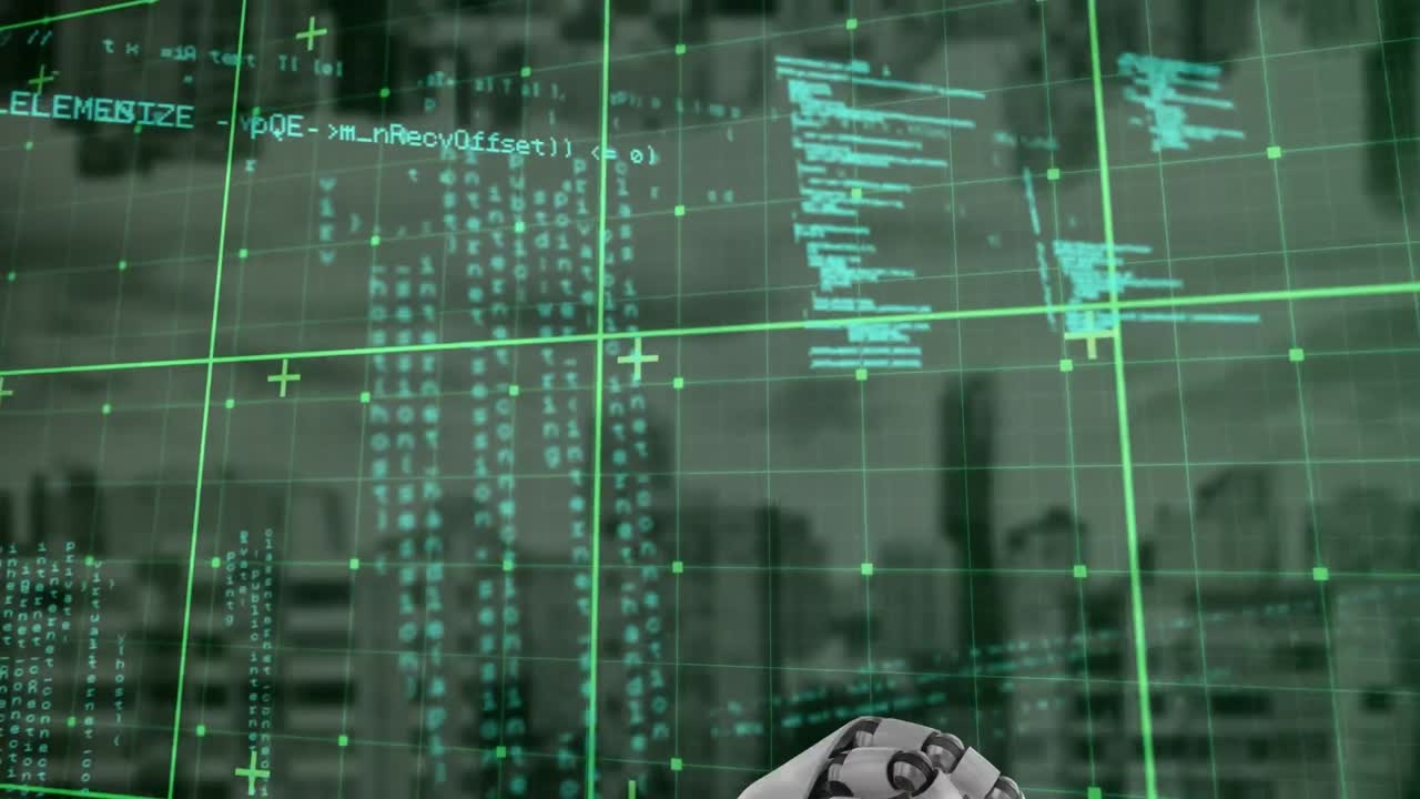 Animation of data processing over cityscape